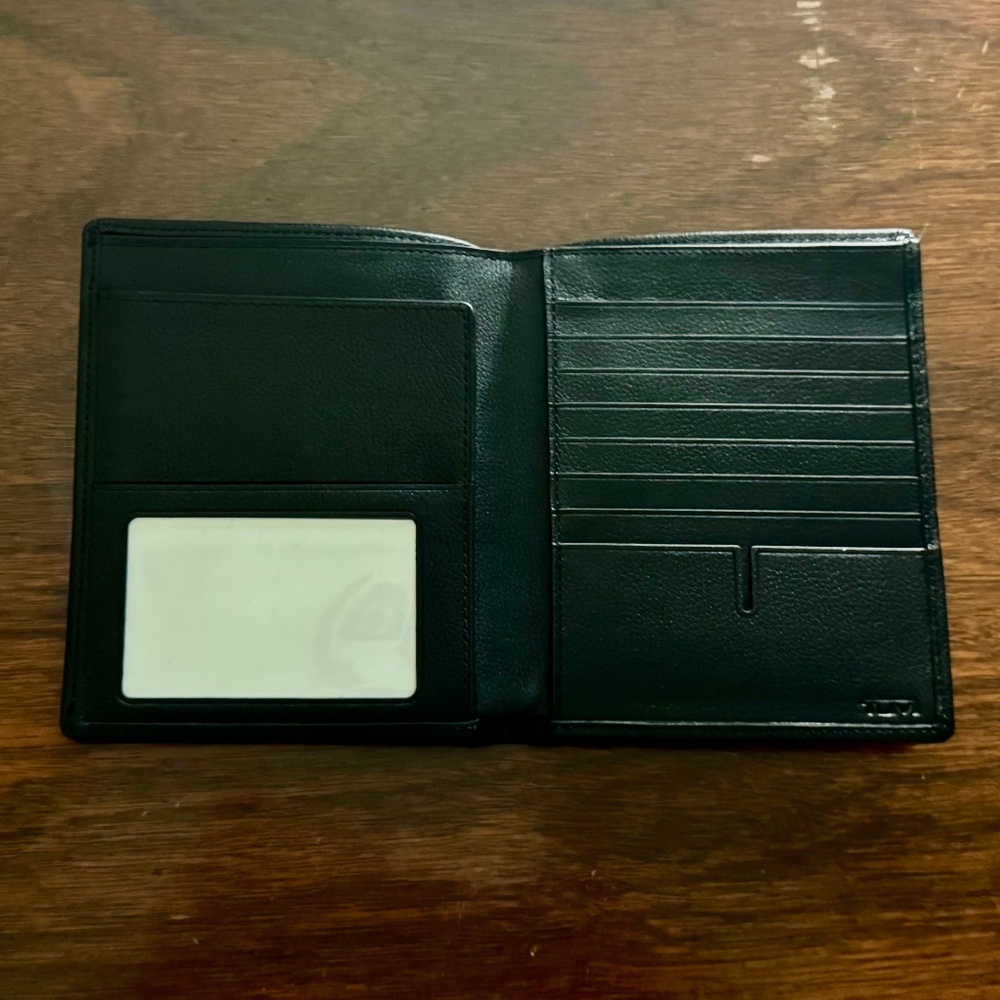 Tumi Black Leather Passport Travel Wallet - RFID blocking